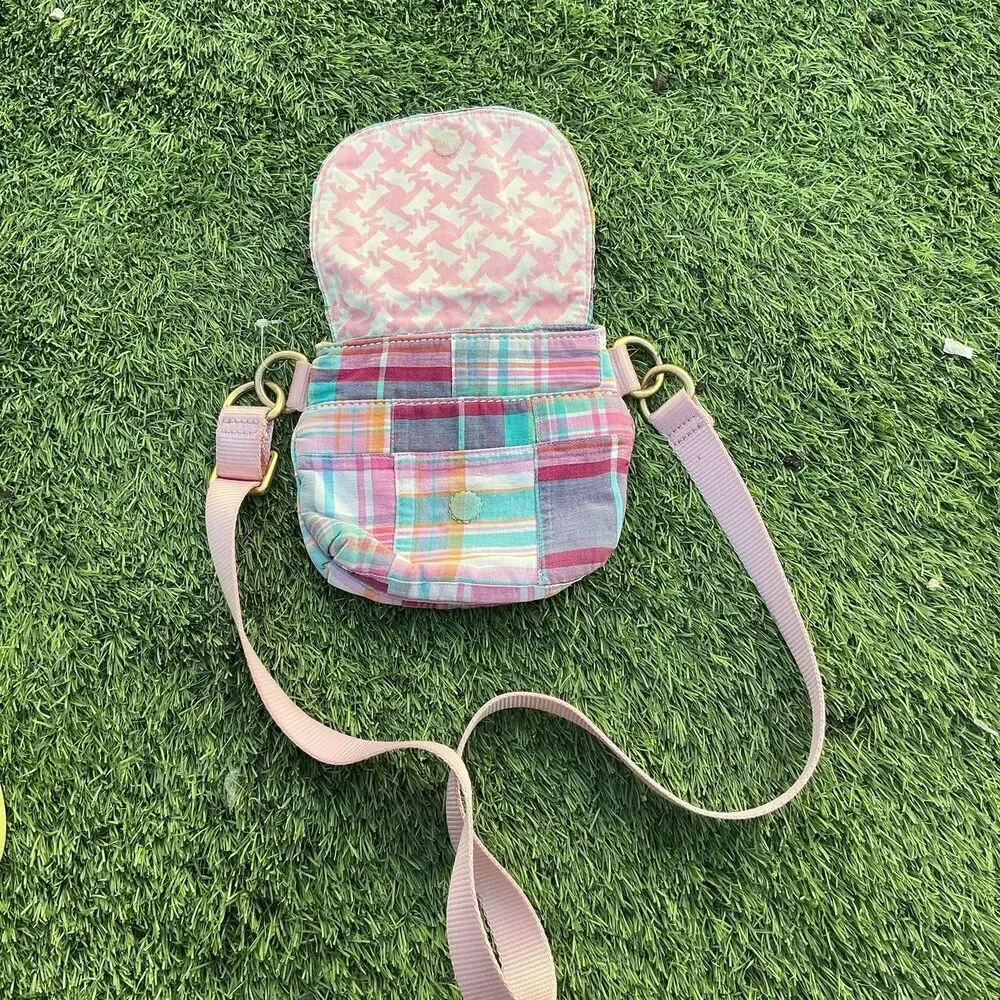 Juicy Couture Y2K Plaid Mini Crossbody Bag Pink Crown Patchwork Shoulder Purse - Picture 2 of 6
